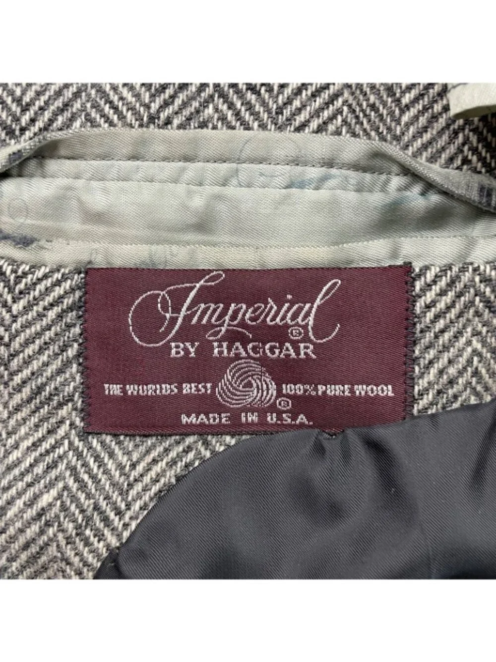 VTG Imperial Haggar Men's 100% Wool Tweed Blazer Gray Herringbone • USA • 42R